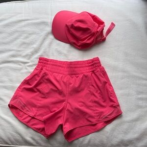 Lululemon hottie hot 4 inch shorts and matching hat.